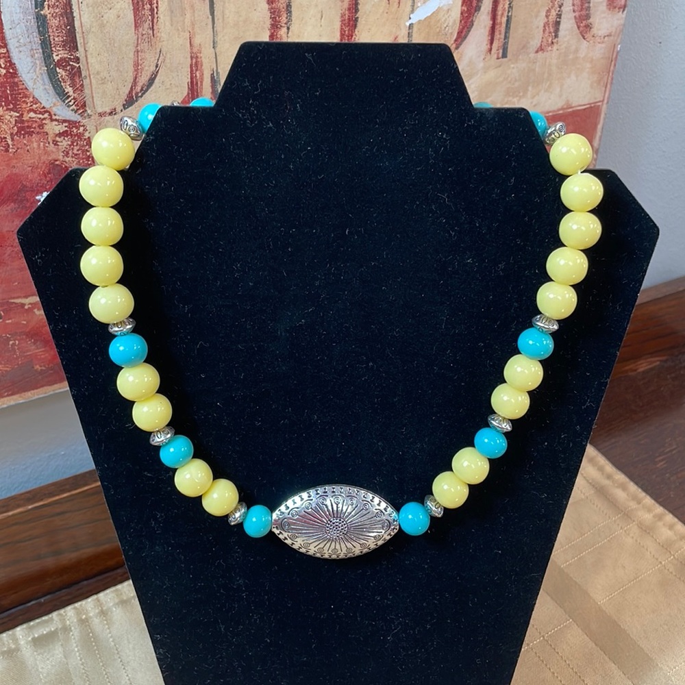 Hand beaded necklace with vintage Miriam Haskell beads.